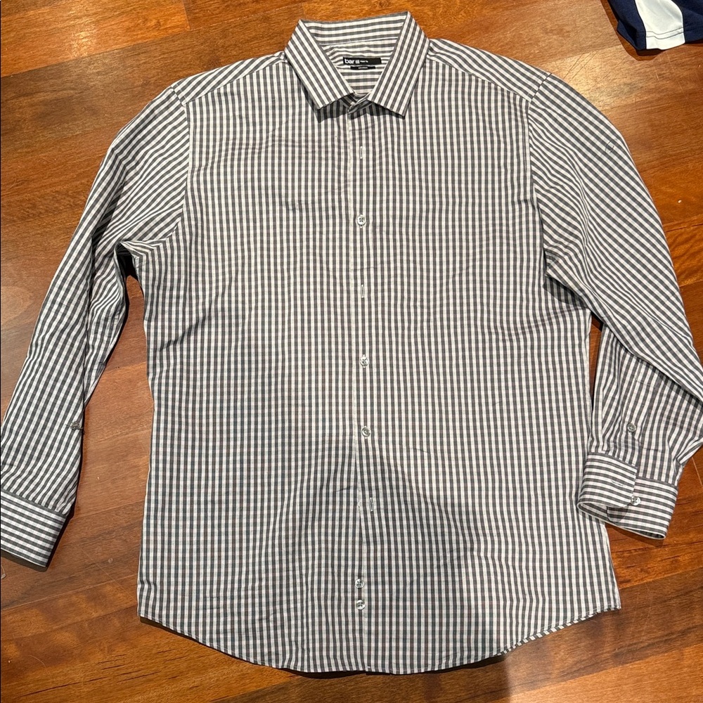 Bar III Black and White Checkered Button-Down Shirt size 16.5 32-33